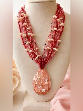 💕Boho Multi-Strand Seed Bead & Mosaic Shell Statement Necklace💕 🐚